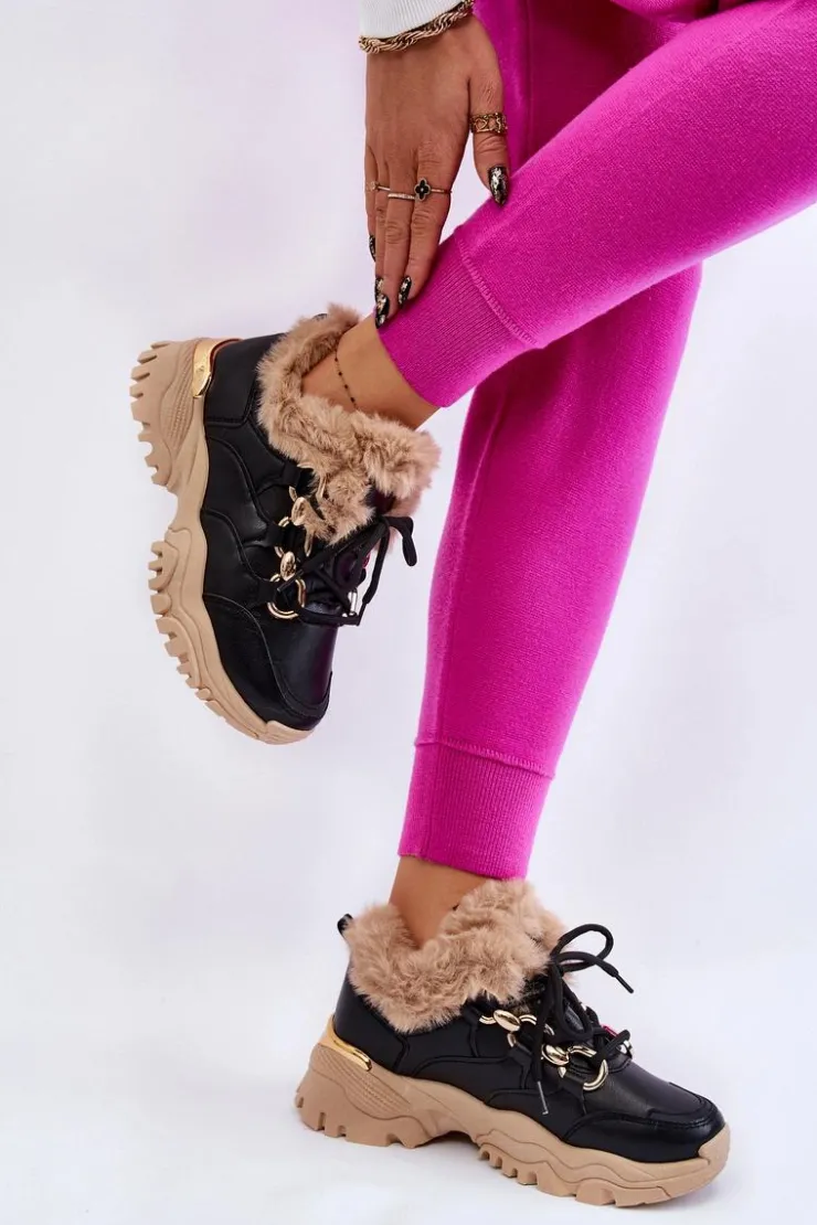 Damskie Boto Damskie Ocieplane Buty Sportowe Sznurowane Czarno Beżowe Kerberos