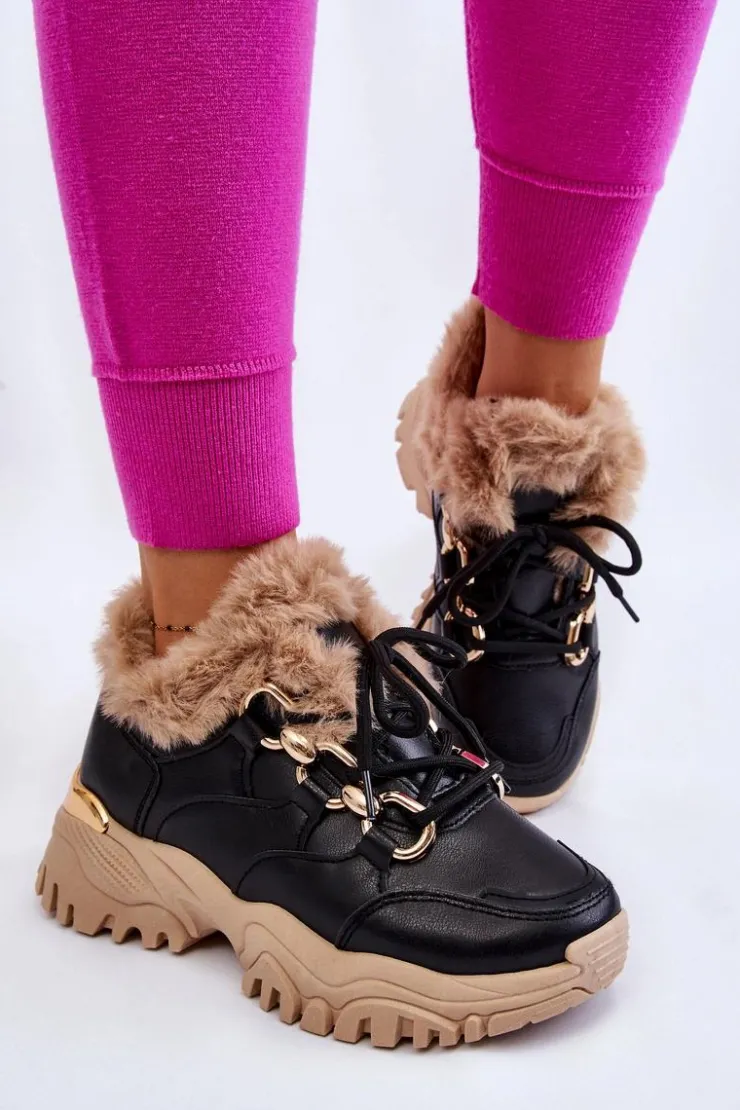 Damskie Boto Damskie Ocieplane Buty Sportowe Sznurowane Czarno Beżowe Kerberos