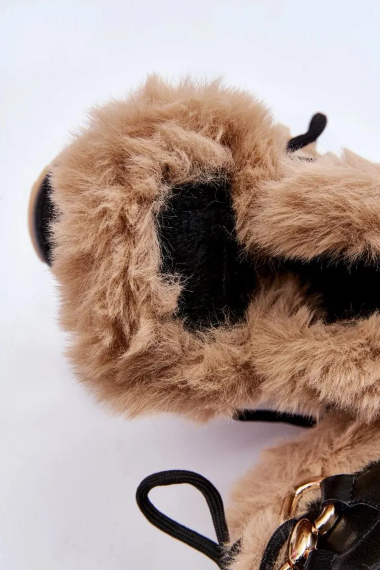 Damskie Boto Damskie Ocieplane Buty Sportowe Sznurowane Czarno Beżowe Kerberos