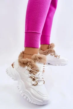 New Boto Damskie Ocieplane Buty Sportowe Sznurowane Białe Kerberos