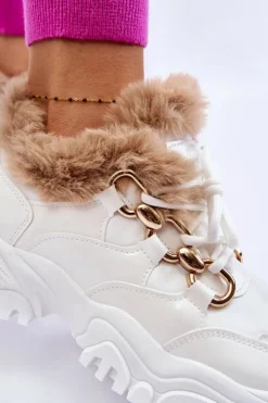 New Boto Damskie Ocieplane Buty Sportowe Sznurowane Białe Kerberos