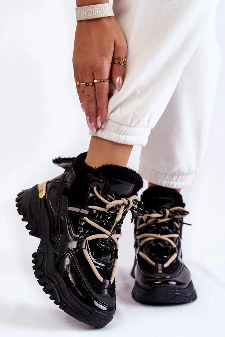 Sale Boto Damskie Ocieplane Buty Sportowe Trapery Czarne Edora