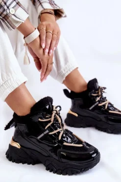 Sale Boto Damskie Ocieplane Buty Sportowe Trapery Czarne Edora