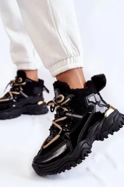 Sale Boto Damskie Ocieplane Buty Sportowe Trapery Czarne Edora