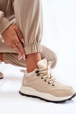 Boto Trekkingowe Damskie|Damskie Trapery*Damskie Ocieplane Buty Trekkingowe Trapery Jasnobeżowe Otto