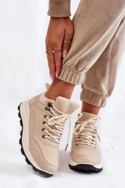 Boto Trekkingowe Damskie|Damskie Trapery*Damskie Ocieplane Buty Trekkingowe Trapery Jasnobeżowe Otto