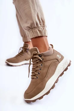Hot Boto Damskie Ocieplane Buty Trekkingowe Trapery Beżowe Otto