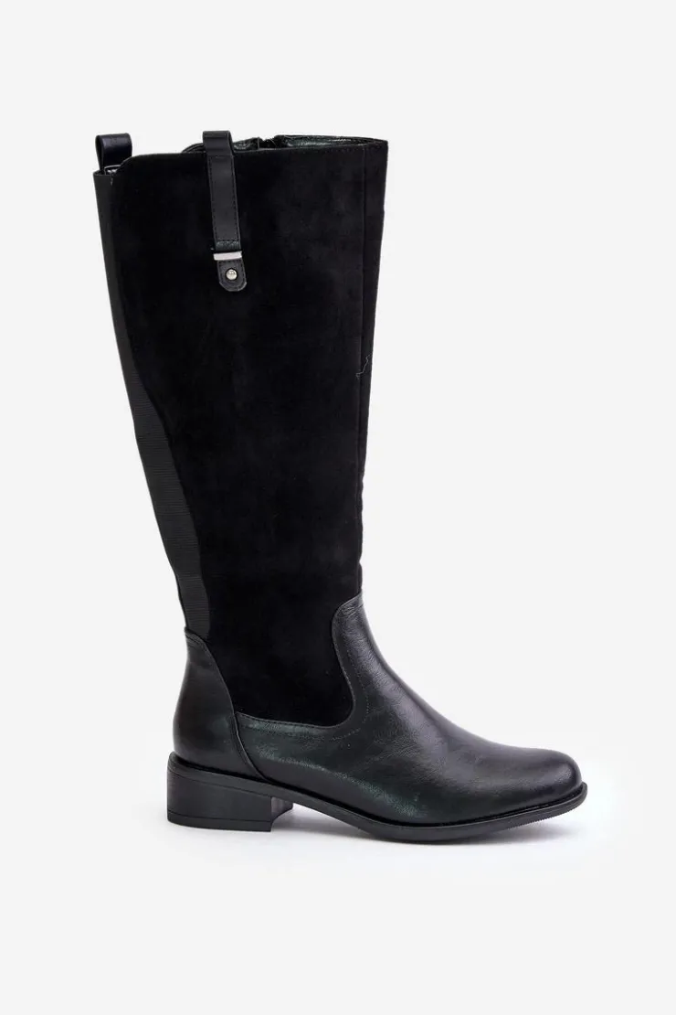 Clearance Boto Damskie Ocieplane Kozaki Przed Kolano Na Zamek Czarne Ivasira Czarny