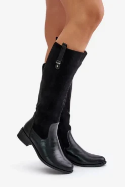 Clearance Boto Damskie Ocieplane Kozaki Przed Kolano Na Zamek Czarne Ivasira Czarny