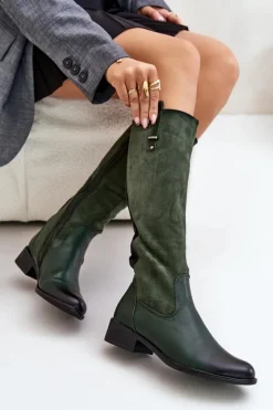 Boto Kozaki Ocieplane|Kozaki Płaskie*Damskie Ocieplane Kozaki Przed Kolano Na Zamek Zielone Ivasira