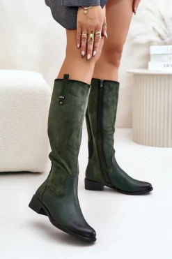 Boto Kozaki Ocieplane|Kozaki Płaskie*Damskie Ocieplane Kozaki Przed Kolano Na Zamek Zielone Ivasira