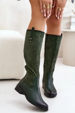 Boto Kozaki Ocieplane|Kozaki Płaskie*Damskie Ocieplane Kozaki Przed Kolano Na Zamek Zielone Ivasira