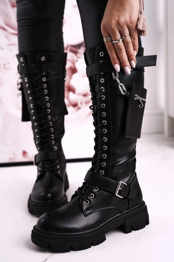 Clearance Boto Damskie Ocieplane Kozaki Z Odpinaną Nerką Czarne Brooklyn