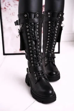 Clearance Boto Damskie Ocieplane Kozaki Z Odpinaną Nerką Czarne Brooklyn