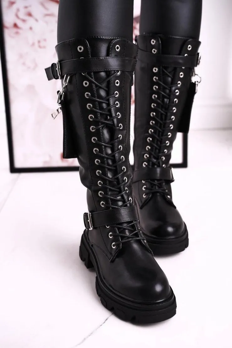 Clearance Boto Damskie Ocieplane Kozaki Z Odpinaną Nerką Czarne Brooklyn