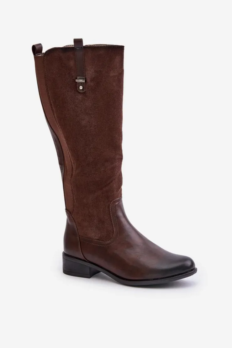 Boto Kozaki Płaskie|Kozaki Przed Kolano*Damskie Ocieplane Kozaki Przed Kolano Na Zamek Brązowe Ivasira