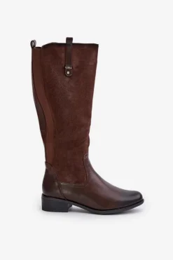 Boto Kozaki Płaskie|Kozaki Przed Kolano*Damskie Ocieplane Kozaki Przed Kolano Na Zamek Brązowe Ivasira