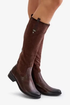 Boto Kozaki Płaskie|Kozaki Przed Kolano*Damskie Ocieplane Kozaki Przed Kolano Na Zamek Brązowe Ivasira