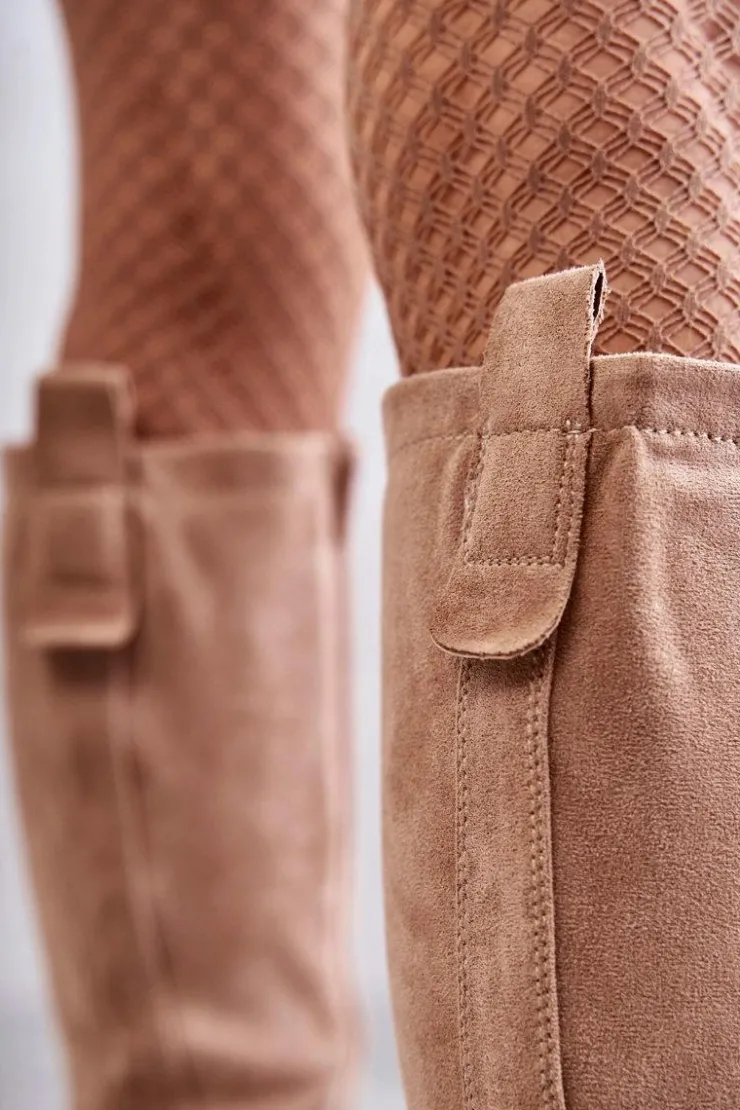 Damskie Evento Damskie Ocieplane Kozaki Do Kolana Beżowe Helma