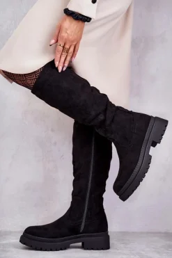 Evento Kozaki Płaskie|Kozaki Przed Kolano*Damskie Ocieplane Kozaki Do Kolana Czarne Helma