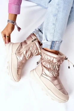 Evento Śniegowce Damskie*Damskie Ocieplane Śniegowce Na Suwak Złote Starbone Złoty