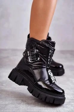 Boto Śniegowce Damskie*Damskie Ocieplane Śniegowce Na Suwak Czarne Marit