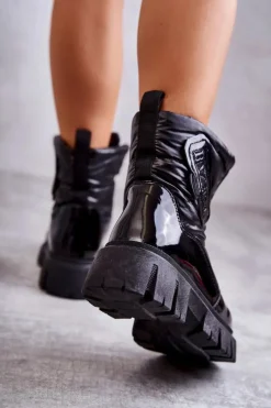 Boto Śniegowce Damskie*Damskie Ocieplane Śniegowce Na Suwak Czarne Marit