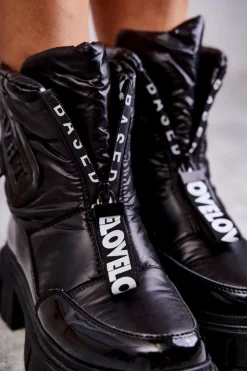 Boto Śniegowce Damskie*Damskie Ocieplane Śniegowce Na Suwak Czarne Marit