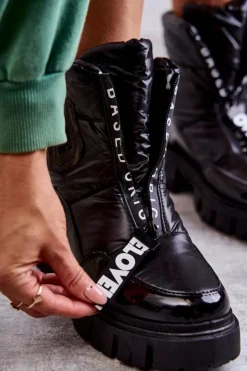 Boto Śniegowce Damskie*Damskie Ocieplane Śniegowce Na Suwak Czarne Marit