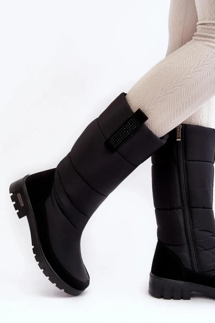 Boto Śniegowce Damskie|Kozaki Płaskie*Damskie Ocieplane Śniegowce Progress PROGJ-22-136 Czarne