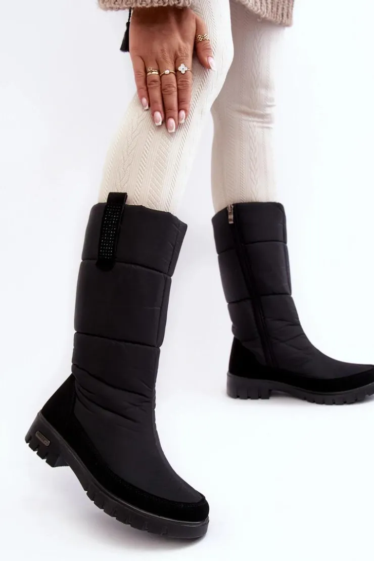 Boto Śniegowce Damskie|Kozaki Płaskie*Damskie Ocieplane Śniegowce Progress PROGJ-22-136 Czarne