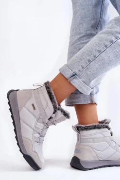 Cross Jeans Śniegowce Damskie|Botki Płaskie*Damskie Ocieplane Śniegowce KK2R4015C Szare