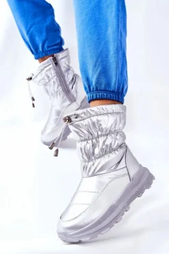 Best Evento Damskie Ocieplane Śniegowce Na Suwak Srebrne Starbone