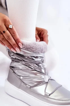 Big Star Shoes Śniegowce Damskie*Damskie Ocieplane Śniegowce Big Star KK274195 Srebrne