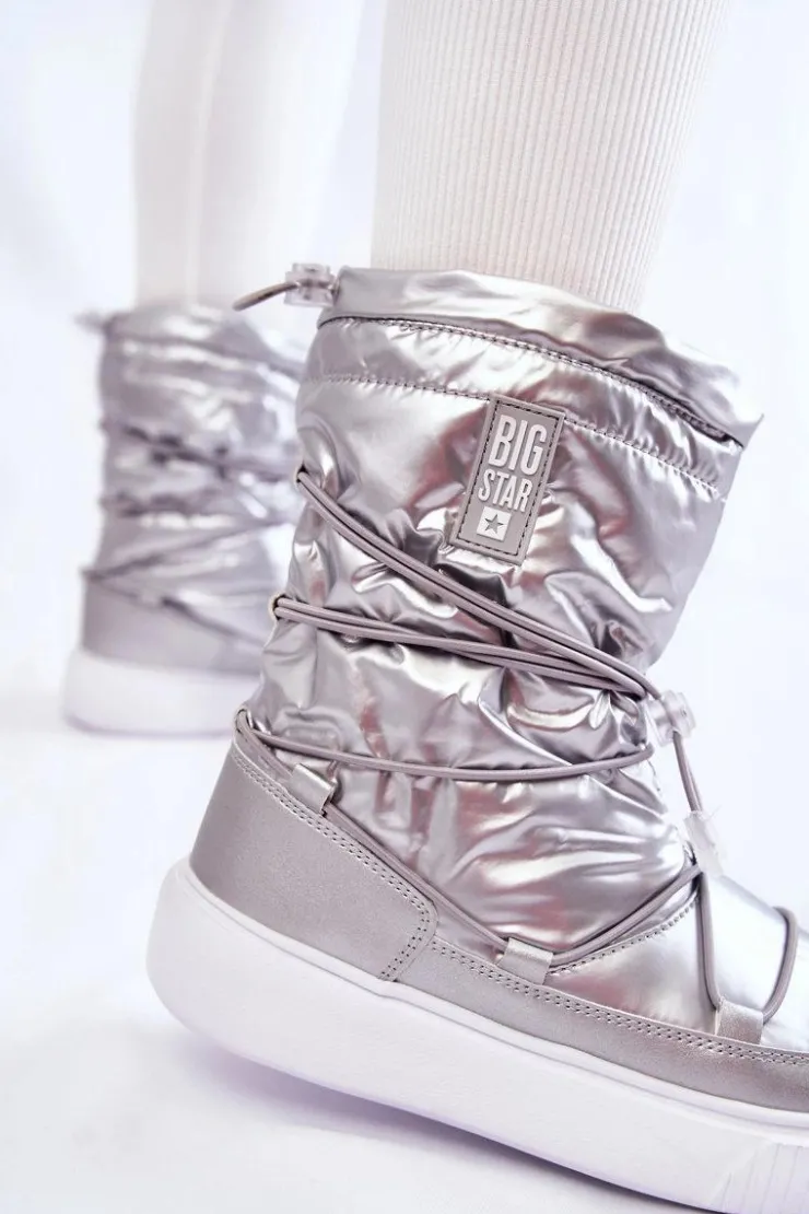 Big Star Shoes Śniegowce Damskie*Damskie Ocieplane Śniegowce Big Star KK274195 Srebrne