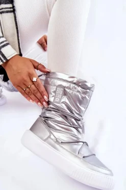 Big Star Shoes Śniegowce Damskie*Damskie Ocieplane Śniegowce Big Star KK274195 Srebrne