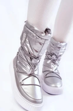 Big Star Shoes Śniegowce Damskie*Damskie Ocieplane Śniegowce Big Star KK274195 Srebrne