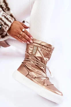 Clearance Big Star Shoes Damskie Ocieplane Śniegowce Big Star KK274194 Beżowe Beżowy