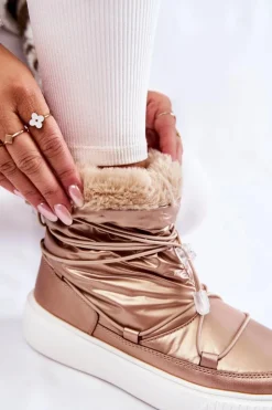 Clearance Big Star Shoes Damskie Ocieplane Śniegowce Big Star KK274194 Beżowe Beżowy