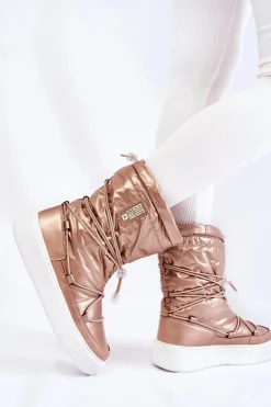 Clearance Big Star Shoes Damskie Ocieplane Śniegowce Big Star KK274194 Beżowe Beżowy