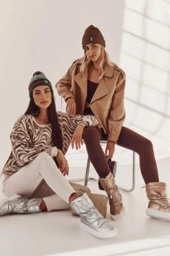 Clearance Big Star Shoes Damskie Ocieplane Śniegowce Big Star KK274194 Beżowe Beżowy