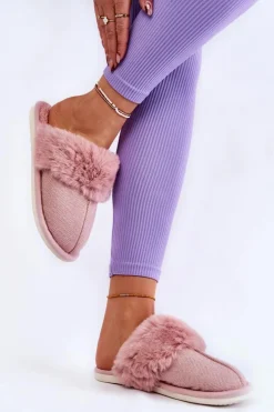 Boto Kapcie Klasyczne*Damskie Ocieplane Papcie Z Futerkiem Jasnoróżowe Franco Różowy