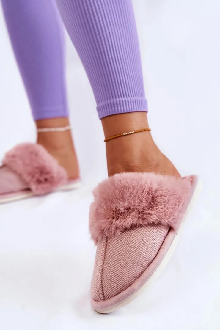 Boto Kapcie Klasyczne*Damskie Ocieplane Papcie Z Futerkiem Jasnoróżowe Franco Różowy
