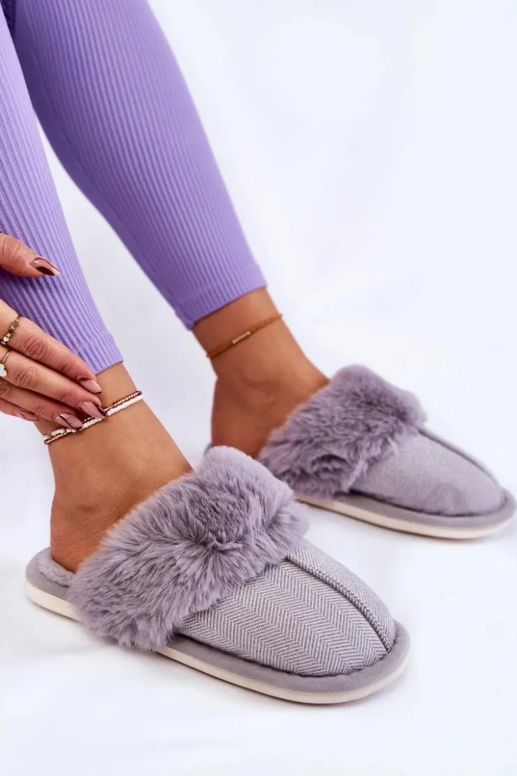 Damskie Boto Damskie Ocieplane Papcie Z Futerkiem Szare Franco