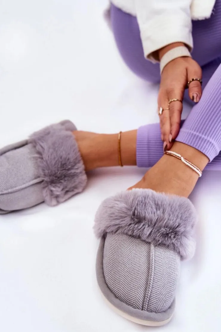 Damskie Boto Damskie Ocieplane Papcie Z Futerkiem Szare Franco