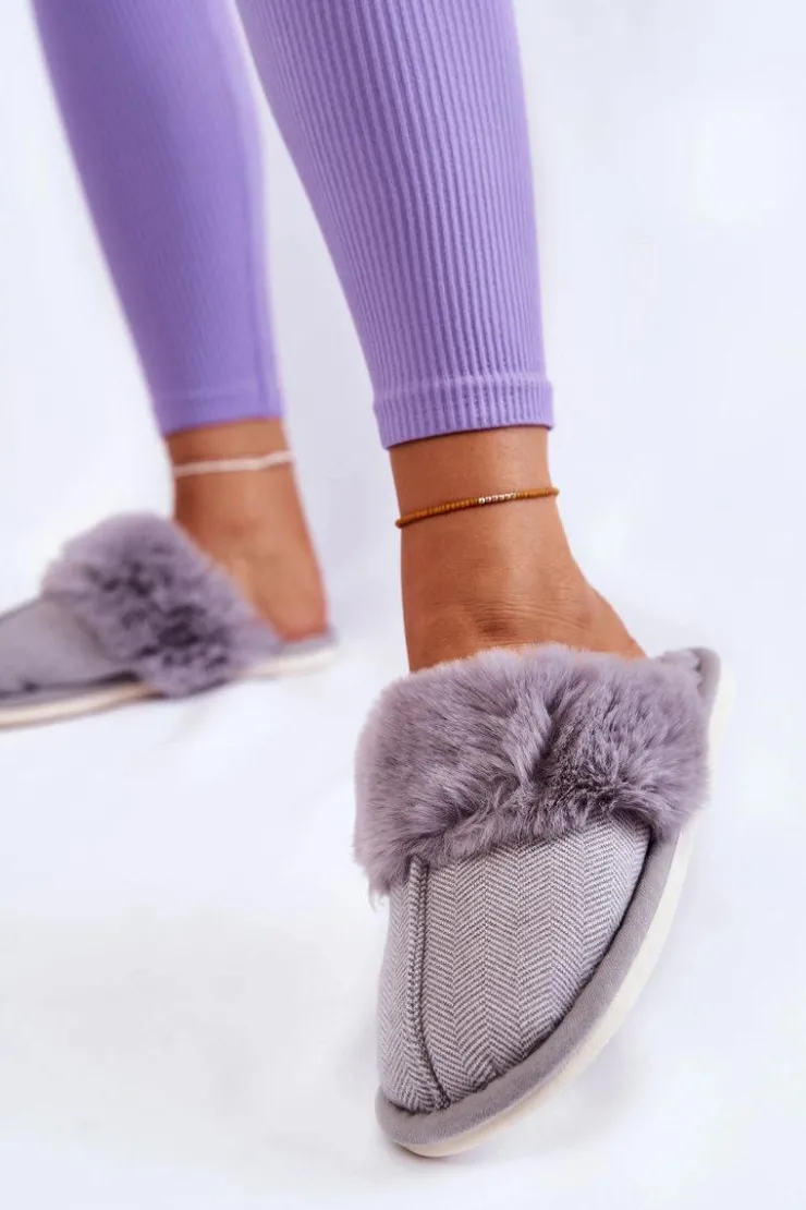 Damskie Boto Damskie Ocieplane Papcie Z Futerkiem Szare Franco