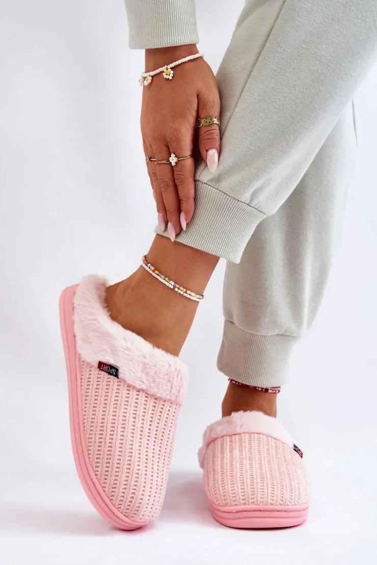 Boto Kapcie Klasyczne*Damskie Ocieplane Papcie Wsuwane Z Futerkiem Różowe Leriss