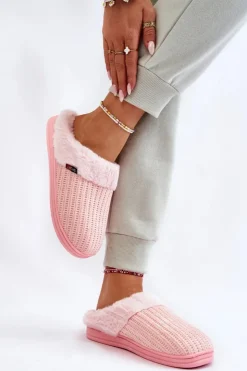 Boto Kapcie Klasyczne*Damskie Ocieplane Papcie Wsuwane Z Futerkiem Różowe Leriss