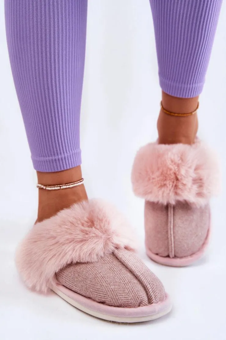 Boto Kapcie Klasyczne*Damskie Ocieplane Papcie Z Futerkiem Beżowo-Różowe Franco
