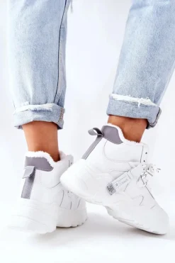 Damskie Evento Damskie Ocieplane Sneakersy Śniegowce Białe Kaphia